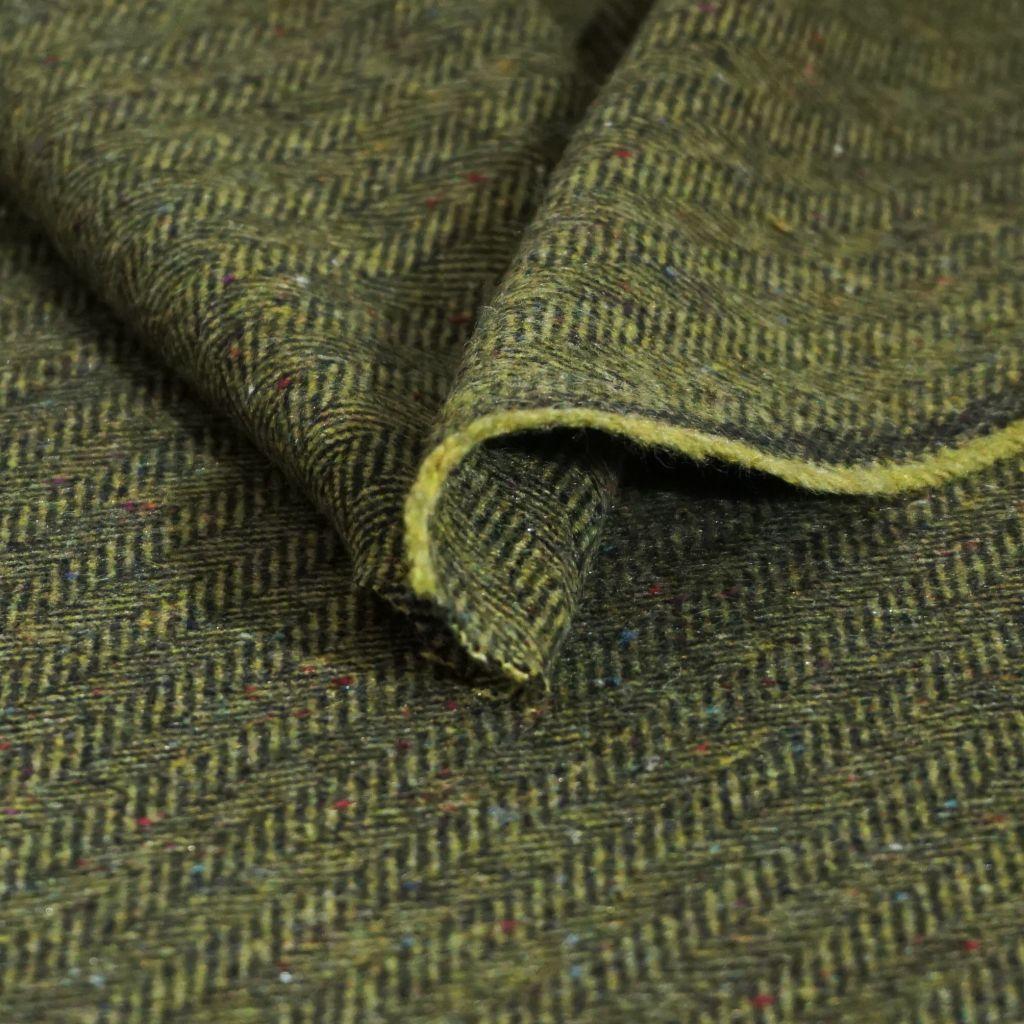 Wollstoff Schurwolle Seide Tweed Italien Fischgrat hellgrün